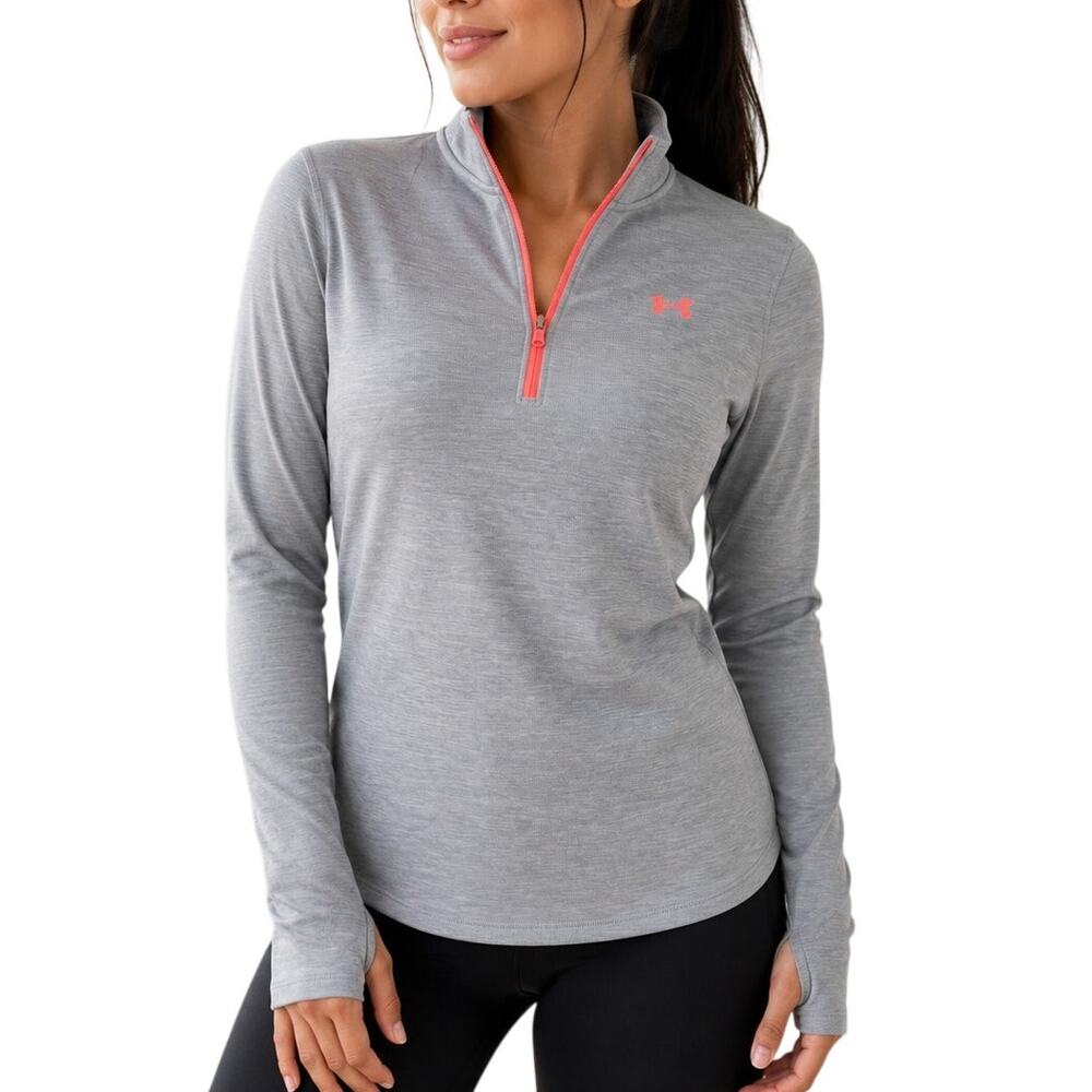 Under Armour HeatGear Gray Pink Quarter Zip Pullover Small Athleisure